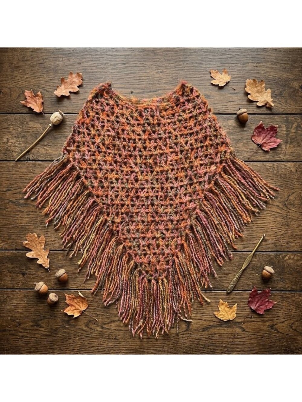 Handmade Crochet Soft Knit Shawl Orange Pink Fringe Boho Indie Festival One Size